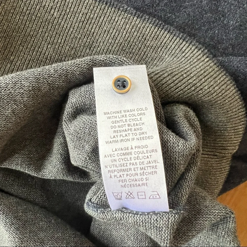 RAFFI Cotton Reversible Elbow Patch Henley Sweater Blue Grey Size Medium NWT - Picture 9 of 9